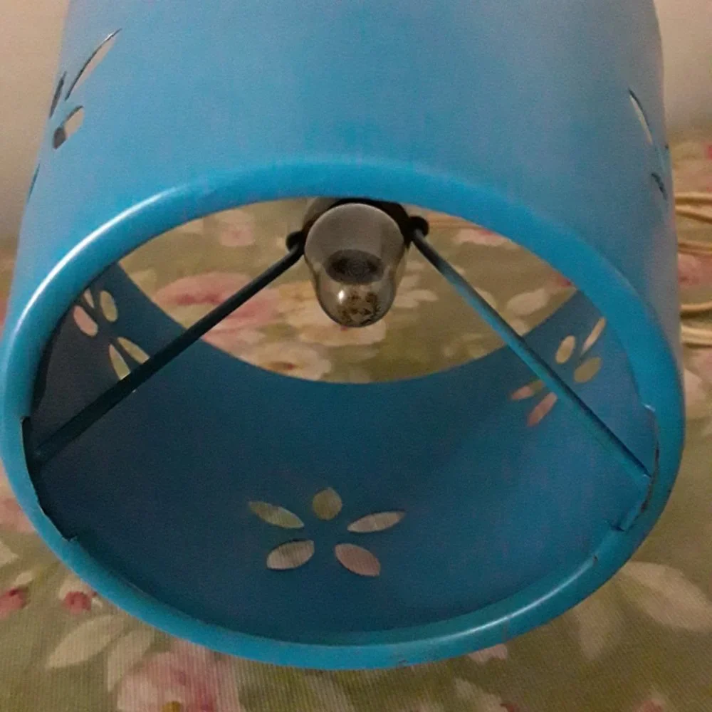 Vintage Steel Electric Lamp on Wooden Base - Blue